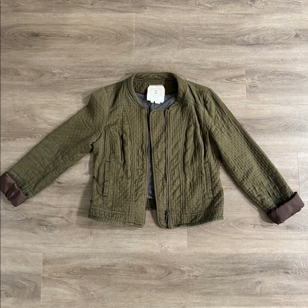 Olive green Anthropologie quilted bomber jacket